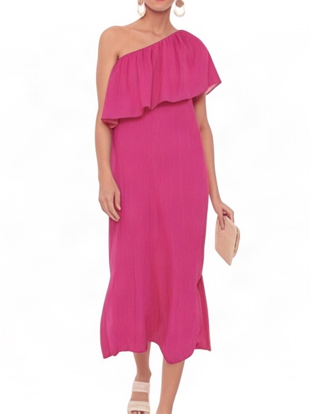 Pomander Place Tuckernuck Florencia one shoulder midi dress fuschia extra small